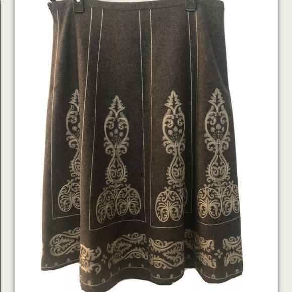 Boden Embroidered Wool Blend Skirt large gray & cream - Picture 2 of 6